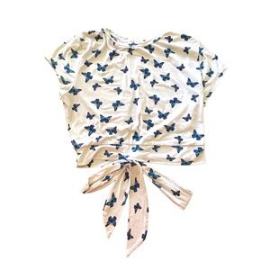 {Bell Tweed} Butterfly Open Back with Tie Closure  Cap Sleeve Crop Top